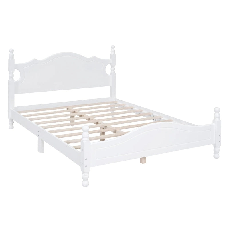 Full Size Wood Platform Bed Frame - Retro Style with Solid Wooden Slat Support, No Box Spring Needed, 400lbs Capacity