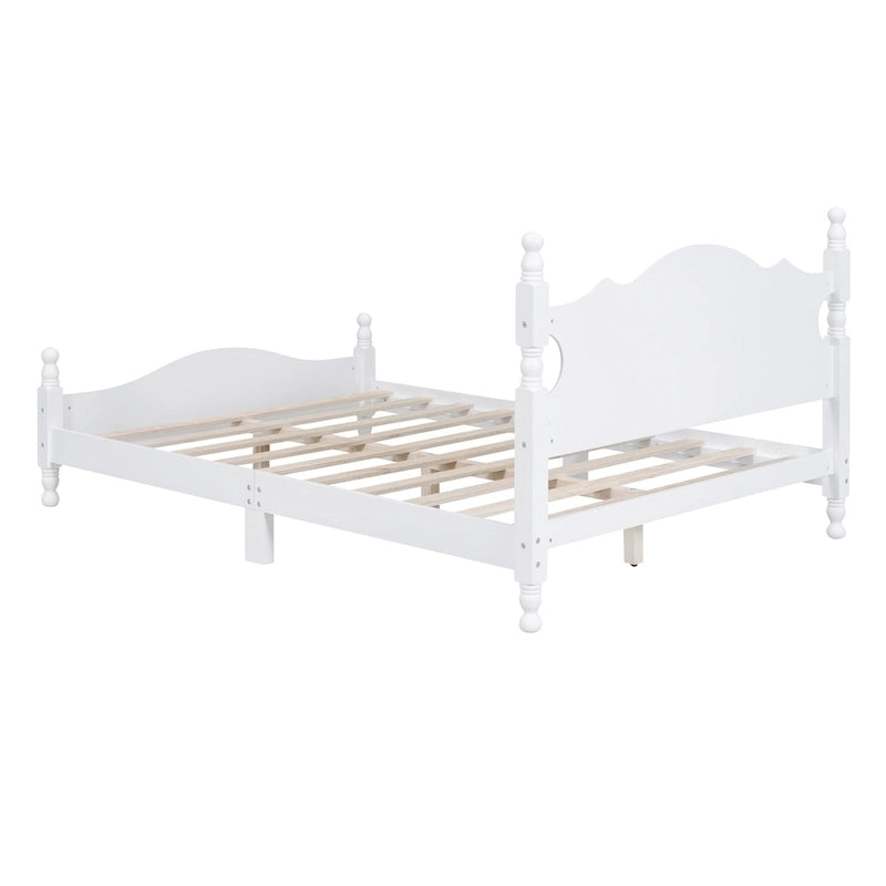 Full Size Wood Platform Bed Frame - Retro Style with Solid Wooden Slat Support, No Box Spring Needed, 400lbs Capacity