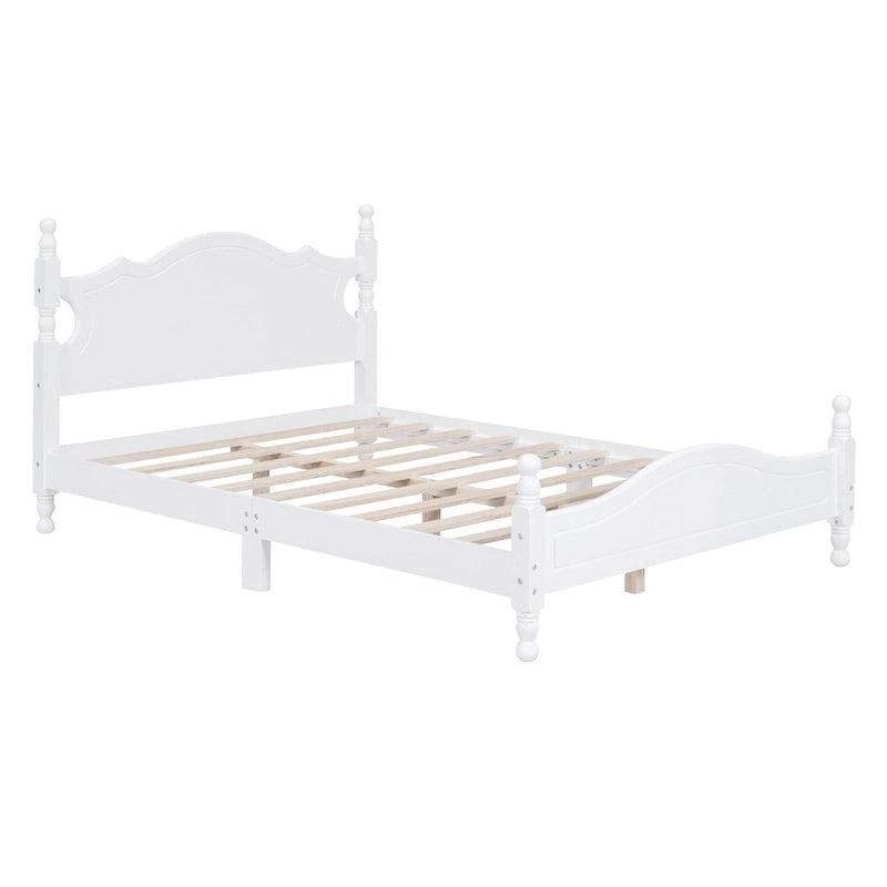 Full Size Wood Platform Bed Frame - Retro Style with Solid Wooden Slat Support, No Box Spring Needed, 400lbs Capacity