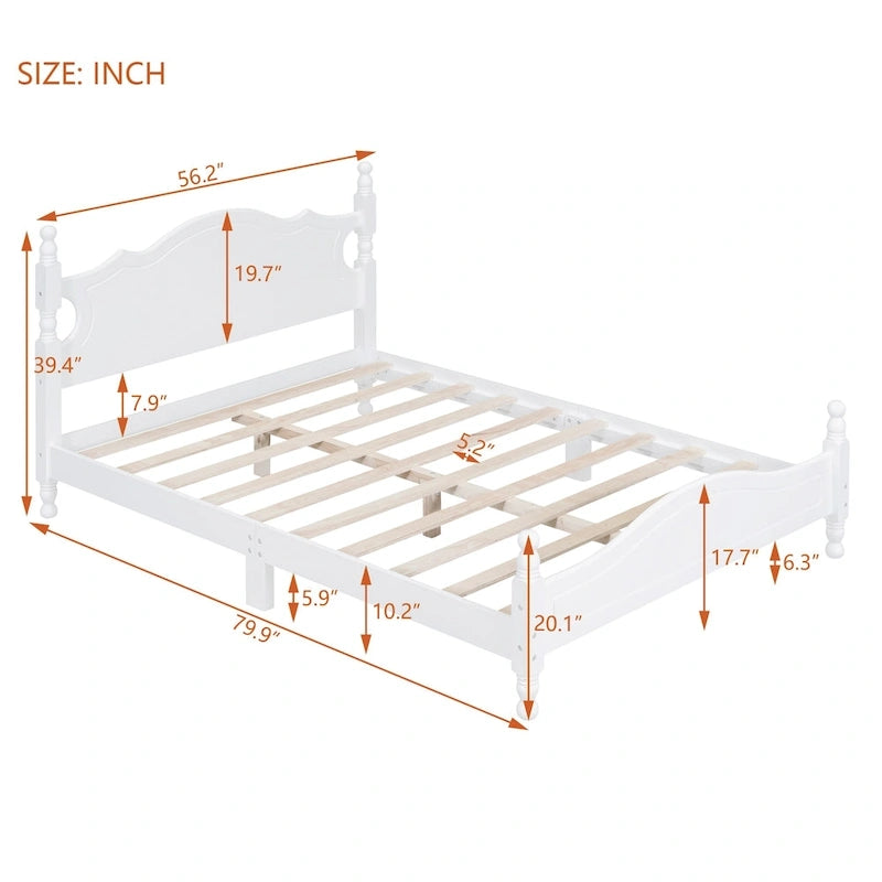 Full Size Wood Platform Bed Frame - Retro Style with Solid Wooden Slat Support, No Box Spring Needed, 400lbs Capacity