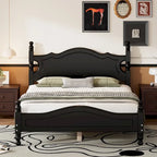 Full Size Wood Platform Bed Frame - Retro Style with Solid Wooden Slat Support, No Box Spring Needed, 400lbs Capacity