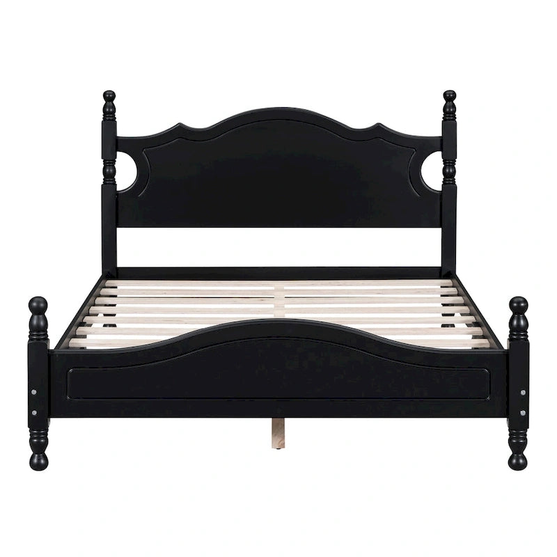 Full Size Wood Platform Bed Frame - Retro Style with Solid Wooden Slat Support, No Box Spring Needed, 400lbs Capacity