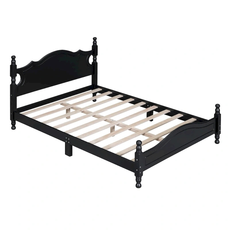 Full Size Wood Platform Bed Frame - Retro Style with Solid Wooden Slat Support, No Box Spring Needed, 400lbs Capacity