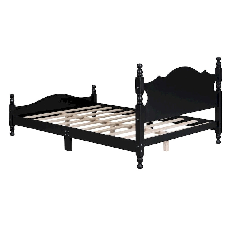 Full Size Wood Platform Bed Frame - Retro Style with Solid Wooden Slat Support, No Box Spring Needed, 400lbs Capacity