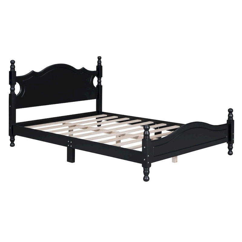Full Size Wood Platform Bed Frame - Retro Style with Solid Wooden Slat Support, No Box Spring Needed, 400lbs Capacity