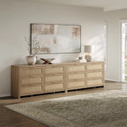 6-Drawer Rattan Woven Dresser Set of 2 with Wheels - Industrial Style Storage Cabinet with Ball-Bearing Slides - Bedroom Entryway Organizer