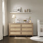 6-Drawer Rattan Woven Dresser Set of 2 with Wheels - Industrial Style Storage Cabinet with Ball-Bearing Slides - Bedroom Entryway Organizer