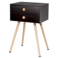 Mid-Century Modern Nightstand with 2 Drawers - MDF & Wood, Espresso, 66lbs Capacity, 15"L x 11"W x 24"H