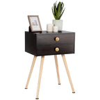 Mid-Century Modern Nightstand with 2 Drawers - MDF & Wood, Espresso, 66lbs Capacity, 15"L x 11"W x 24"H