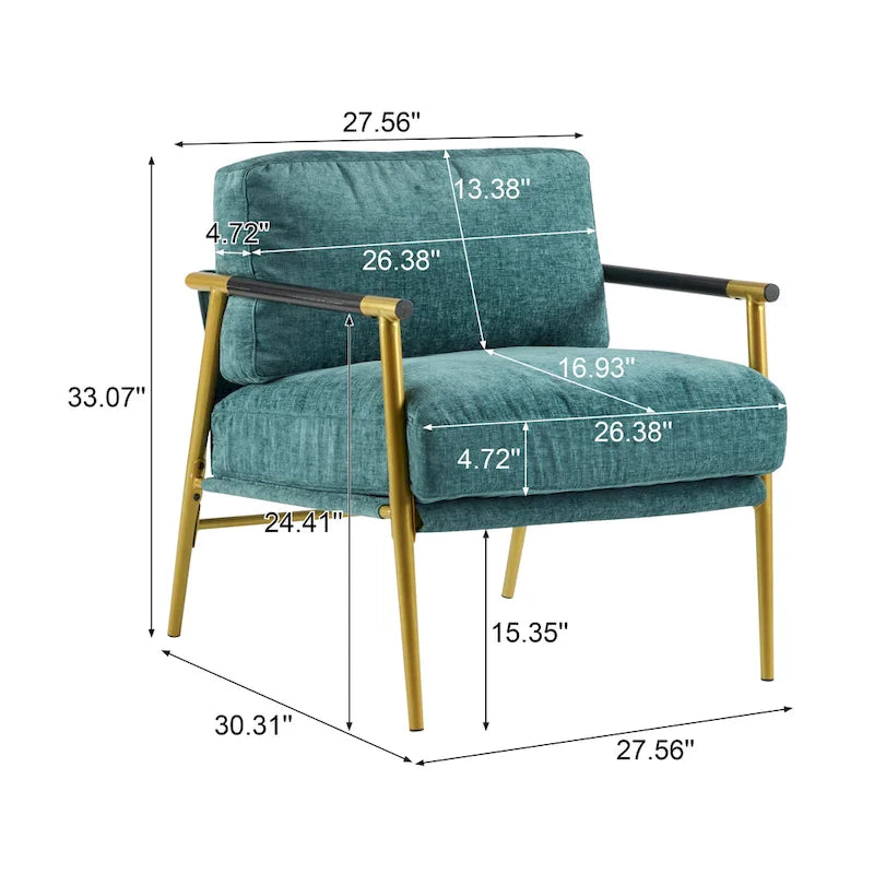 Modern Accent Chair Plush Cushions Metal Frame Wood Armrest Contemporary Living Room Bedroom Furniture Minimalist Design Neutral Fabric