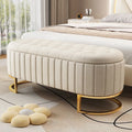 47" Velvet Storage Ottoman with Button-Tufted Design - Metal Legs, Rainbow Style, Beige/Pink, Bedroom/Living Room