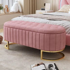 47" Velvet Storage Ottoman with Button-Tufted Design - Metal Legs, Rainbow Style, Beige/Pink, Bedroom/Living Room