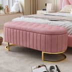47" Velvet Storage Ottoman with Button-Tufted Design - Metal Legs, Rainbow Style, Beige/Pink, Bedroom/Living Room