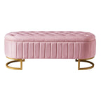47" Velvet Storage Ottoman with Button-Tufted Design - Metal Legs, Rainbow Style, Beige/Pink, Bedroom/Living Room