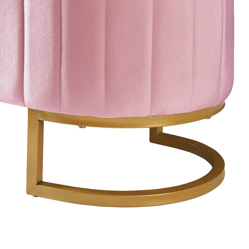 47" Velvet Storage Ottoman with Button-Tufted Design - Metal Legs, Rainbow Style, Beige/Pink, Bedroom/Living Room