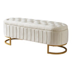 47" Velvet Storage Ottoman with Button-Tufted Design - Metal Legs, Rainbow Style, Beige/Pink, Bedroom/Living Room