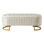 47" Velvet Storage Ottoman with Button-Tufted Design - Metal Legs, Rainbow Style, Beige/Pink, Bedroom/Living Room