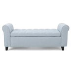 50" Storage Ottoman Bench with Rolled Arms - Button Tufted, Light Blue Fabric, Black Wood Frame, Soft Close Lid