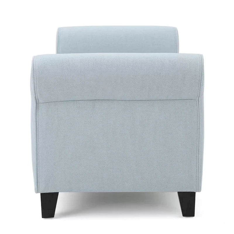 50" Storage Ottoman Bench with Rolled Arms - Button Tufted, Light Blue Fabric, Black Wood Frame, Soft Close Lid