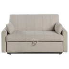 Sleeper Sofa Bed Full Size 60 Inch Latte Ivory Boucle Fabric Convertible Couch with Pull Out Bed and Bolster Pillows