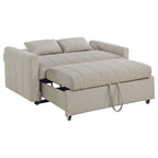 Sleeper Sofa Bed Full Size 60 Inch Latte Ivory Boucle Fabric Convertible Couch with Pull Out Bed and Bolster Pillows