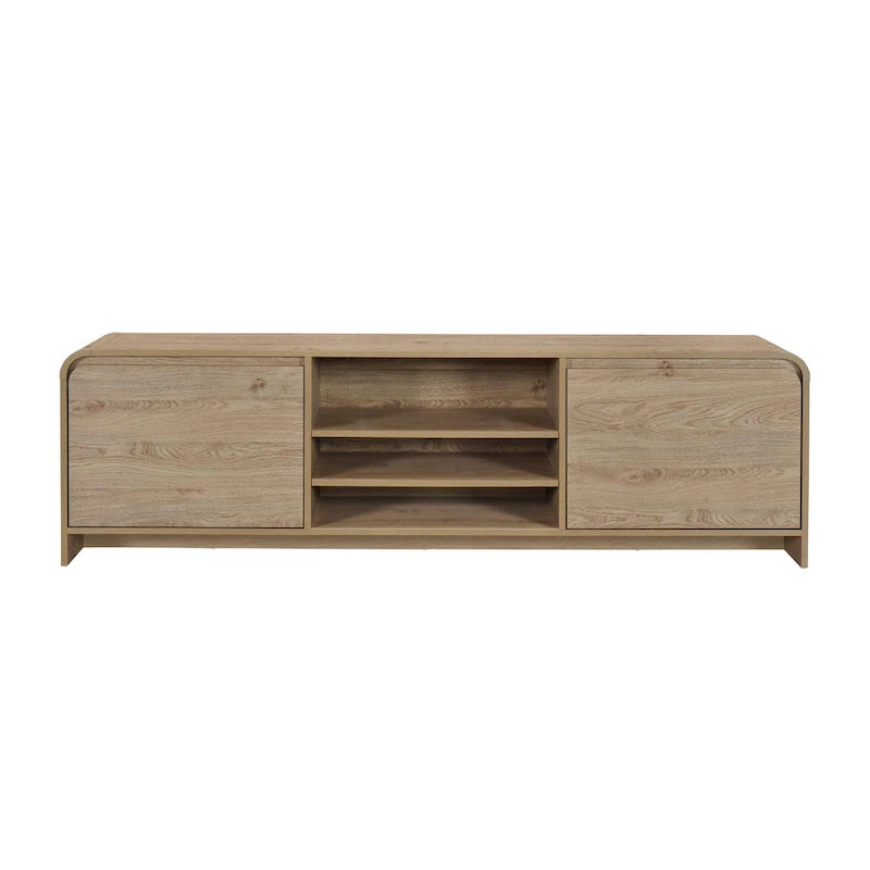 71" Modern TV Stand - Beige Wood Media Cabinet with 2 Drawers & Open Shelves - Curved Waterfall Edge Design for 70" TVs