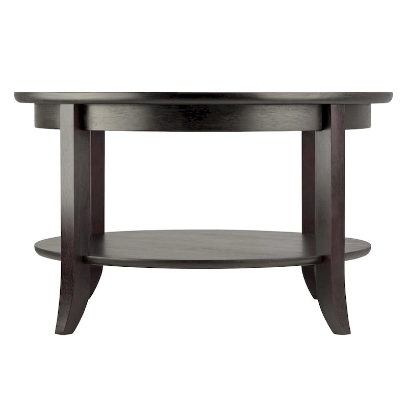 30" Round Glass Top Coffee Table - Tempered Glass, Solid Wood Base, Dark Espresso Finish, Contemporary Style