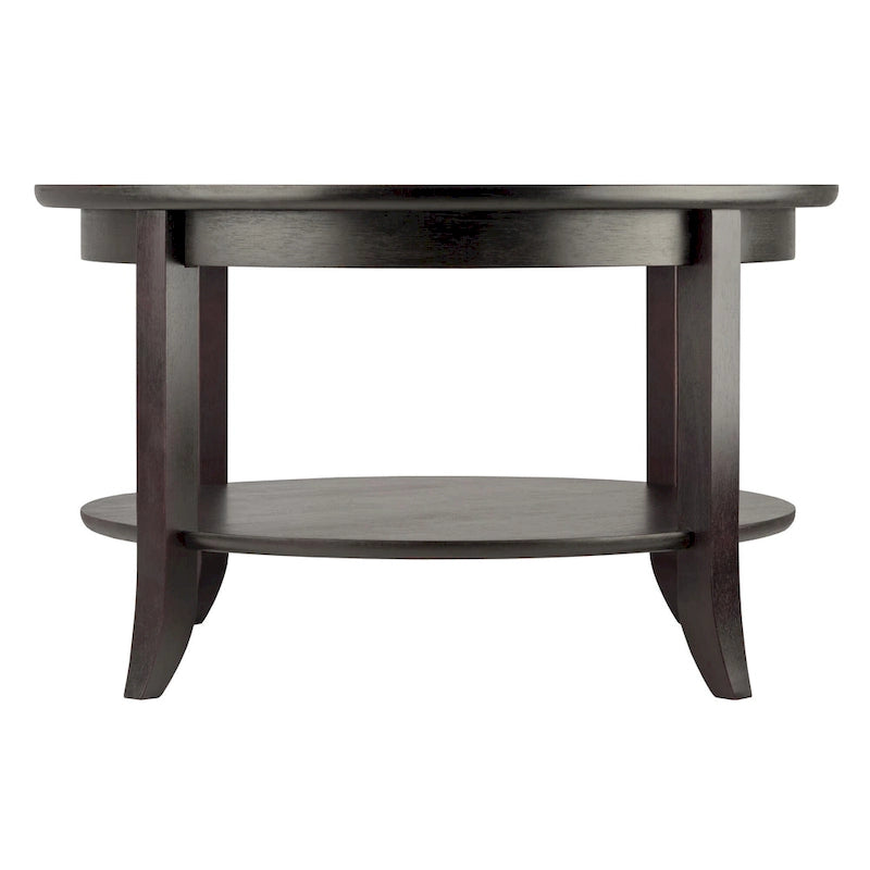 30" Round Glass Top Coffee Table - Tempered Glass, Solid Wood Base, Dark Espresso Finish, Contemporary Style