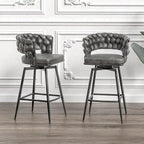 Counter Height Bar Stools Set of 2, 360° Swivel with Woven Backrest, Faux Leather Seat, Metal Frame, Footrest, 38.19"H Kitchen Island Chairs