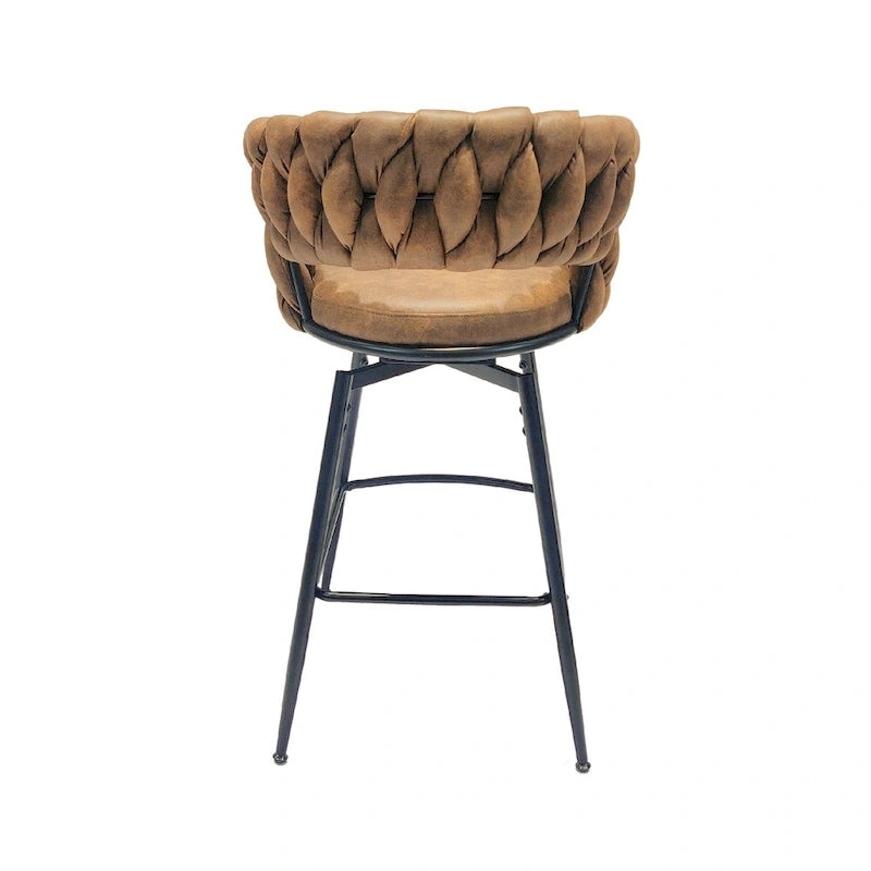 Counter Height Bar Stools Set of 2, 360° Swivel with Woven Backrest, Faux Leather Seat, Metal Frame, Footrest, 38.19"H Kitchen Island Chairs