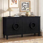 58.9" Sideboard Cabinet with 4 Doors - French Style, Round Ring Handles, Adjustable Shelf, MDF, 5 Legs