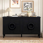 58.9" Sideboard Cabinet with 4 Doors - French Style, Round Ring Handles, Adjustable Shelf, MDF, 5 Legs