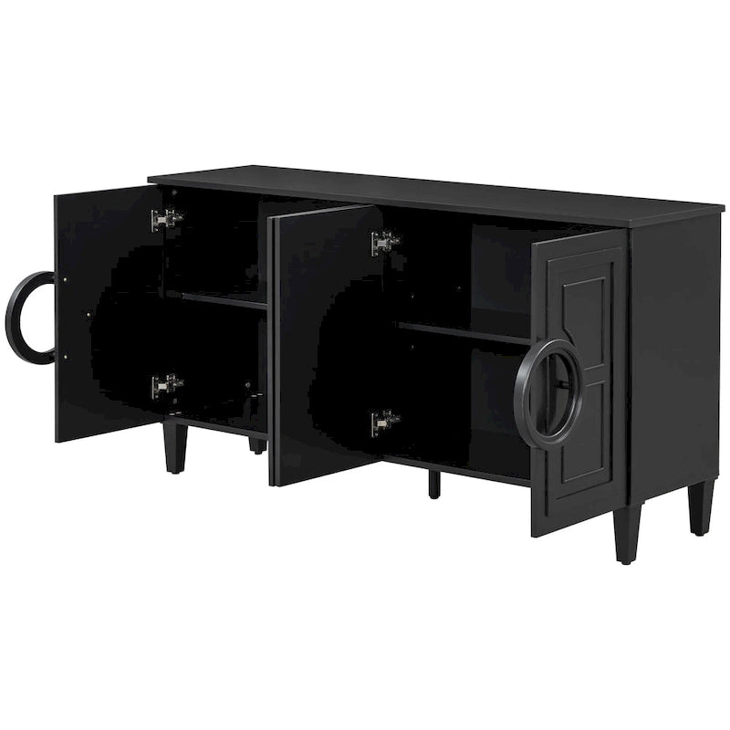 58.9" Sideboard Cabinet with 4 Doors - French Style, Round Ring Handles, Adjustable Shelf, MDF, 5 Legs