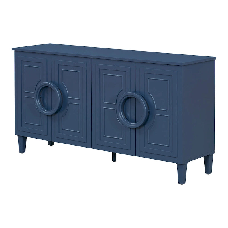58.9" Sideboard Cabinet with 4 Doors - French Style, Round Ring Handles, Adjustable Shelf, MDF, 5 Legs