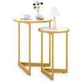 Round Nesting Tables Set of 2 - Faux Marble Top, Gold Metal Frame, 33lbs Capacity Each, Engineered Wood