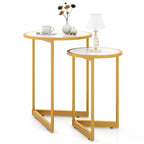 Round Nesting Tables Set of 2 - Faux Marble Top, Gold Metal Frame, 33lbs Capacity Each, Engineered Wood