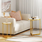 Round Nesting Tables Set of 2 - Faux Marble Top, Gold Metal Frame, 33lbs Capacity Each, Engineered Wood