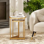 Round Nesting Tables Set of 2 - Faux Marble Top, Gold Metal Frame, 33lbs Capacity Each, Engineered Wood