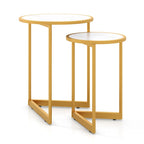 Round Nesting Tables Set of 2 - Faux Marble Top, Gold Metal Frame, 33lbs Capacity Each, Engineered Wood