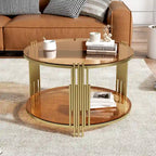 31.5" Black Mirror Coffee Table - Gold Finish Base, Lower Shelf, Asymmetrical Design, 120lbs Capacity, Modern Style
