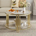 31.5" Black Mirror Coffee Table - Gold Finish Base, Lower Shelf, Asymmetrical Design, 120lbs Capacity, Modern Style
