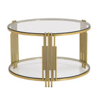 31.5" Black Mirror Coffee Table - Gold Finish Base, Lower Shelf, Asymmetrical Design, 120lbs Capacity, Modern Style