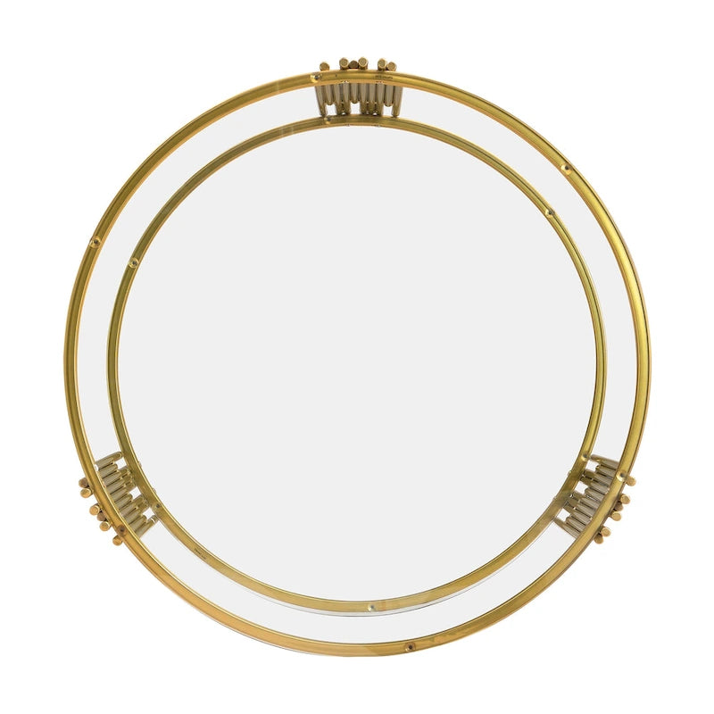 31.5" Black Mirror Coffee Table - Gold Finish Base, Lower Shelf, Asymmetrical Design, 120lbs Capacity, Modern Style