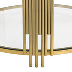 31.5" Black Mirror Coffee Table - Gold Finish Base, Lower Shelf, Asymmetrical Design, 120lbs Capacity, Modern Style