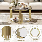 31.5" Black Mirror Coffee Table - Gold Finish Base, Lower Shelf, Asymmetrical Design, 120lbs Capacity, Modern Style