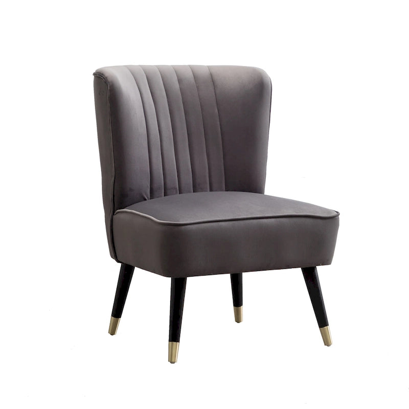 Contemporary Velvet Upholstered Accent Chair - 24"W x 26"D x 33"H - Dense Foam Padding - Rubberwood Legs - Gray/Blue/Pink