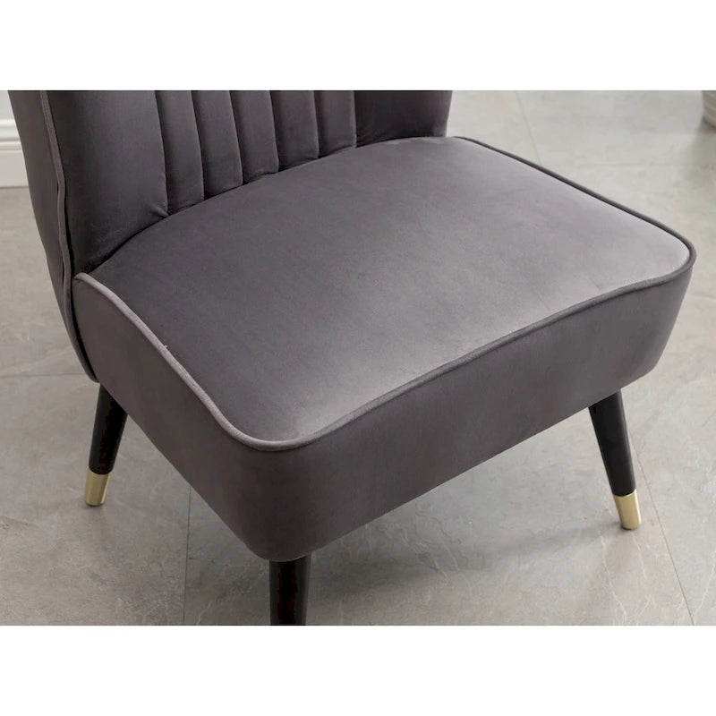 Contemporary Velvet Upholstered Accent Chair - 24"W x 26"D x 33"H - Dense Foam Padding - Rubberwood Legs - Gray/Blue/Pink