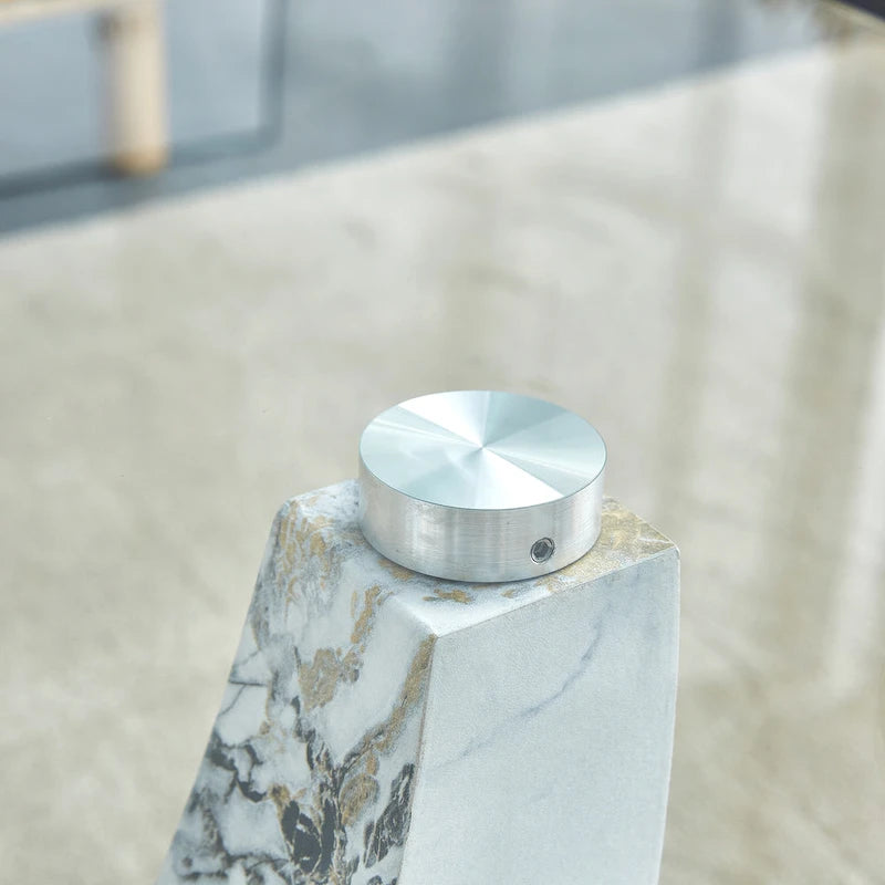 43.3" Rectangular Glass Coffee Table - Tempered Glass, Stainless Steel Columns, Thick Base, Modern Minimalist