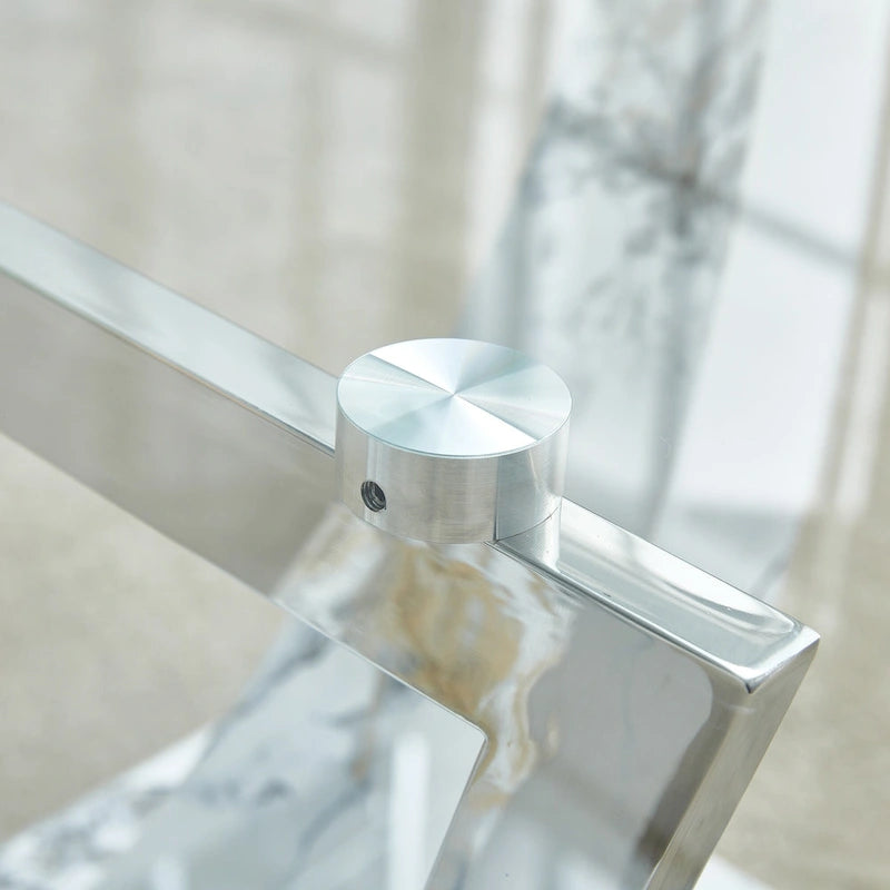 43.3" Rectangular Glass Coffee Table - Tempered Glass, Stainless Steel Columns, Thick Base, Modern Minimalist