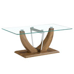 43.3" Rectangular Glass Coffee Table - Tempered Glass, Stainless Steel Columns, Thick Base, Modern Minimalist